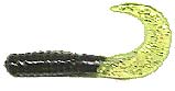 Action Bait 3in Curly Grubs 20pk Black Chartreuse Glitter